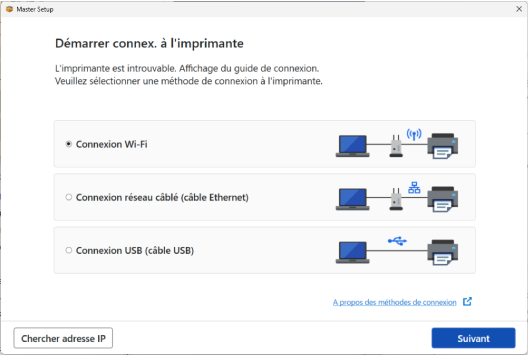 figure : Connexion de l'imprimante à l'écran de réseau